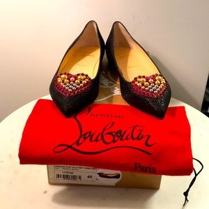 Louboutin size 40, Black, Coramia Flat Glitter